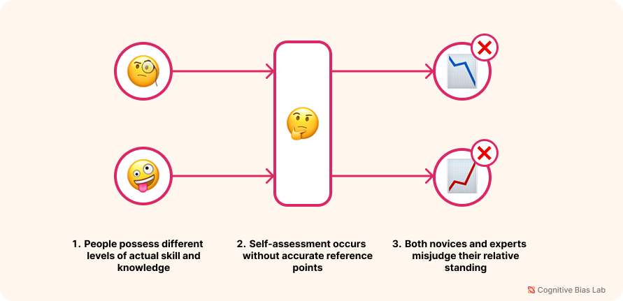 Diagram illustrating how Dunning–Kruger Effect affects decision-making processes